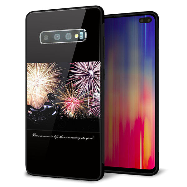 au ギャラクシー S10+ SCV42 強化ガラス&TPUスマホケース ガラプリ【KM878 バイクと花火】