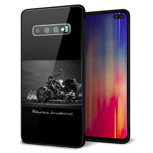 au ギャラクシー S10+ SCV42 強化ガラス&TPUスマホケース ガラプリ【KM879 バイク】