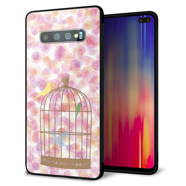 au ギャラクシー S10+ SCV42 強化ガラス&TPUスマホケース ガラプリ【KM882 鳥かご】