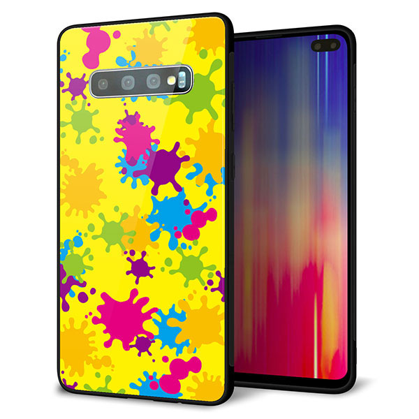 au ギャラクシー S10+ SCV42 強化ガラス&TPUスマホケース ガラプリ【MA879 ペイントイエロー】