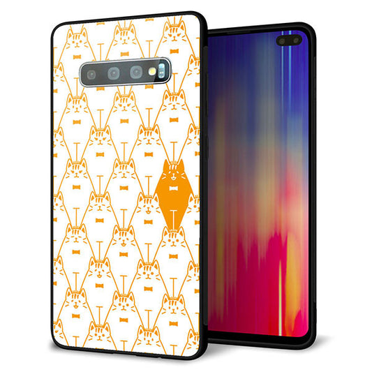 au ギャラクシー S10+ SCV42 強化ガラス&TPUスマホケース ガラプリ【MA915 パターン ネコ】