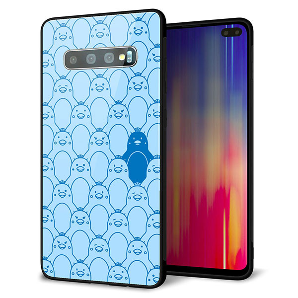 au ギャラクシー S10+ SCV42 強化ガラス&TPUスマホケース ガラプリ【MA917 パターン ペンギン】