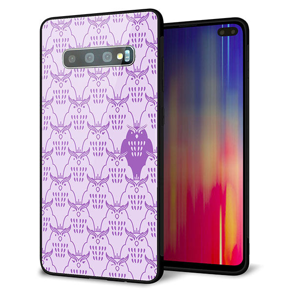 au ギャラクシー S10+ SCV42 強化ガラス&TPUスマホケース ガラプリ【MA918 パターン ミミズク】