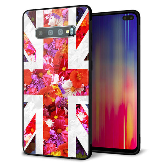 au ギャラクシー S10+ SCV42 強化ガラス&TPUスマホケース ガラプリ【SC801 ユニオンジャック リアルフラワー】