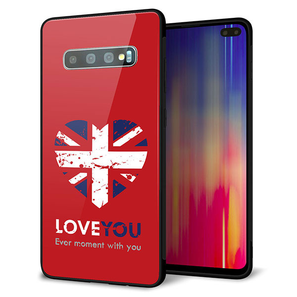 au ギャラクシー S10+ SCV42 強化ガラス&TPUスマホケース ガラプリ【SC804 ユニオンジャック ハートビンテージレッド】