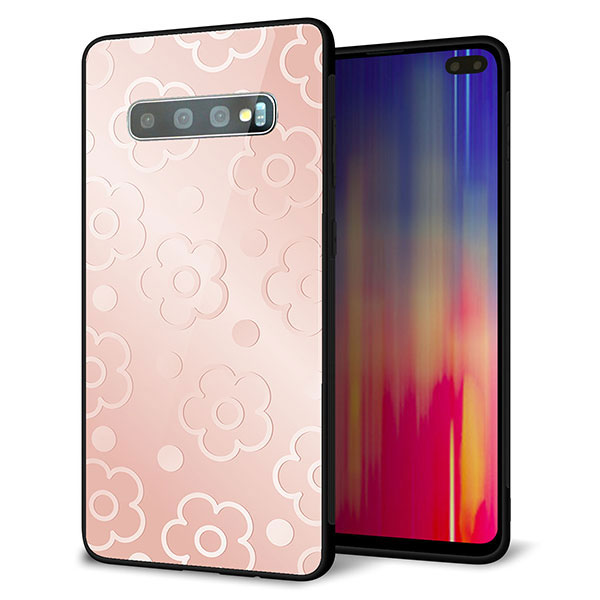 au ギャラクシー S10+ SCV42 強化ガラス&TPUスマホケース ガラプリ【SC843 エンボス風デイジーシンプル(ローズピンク)】