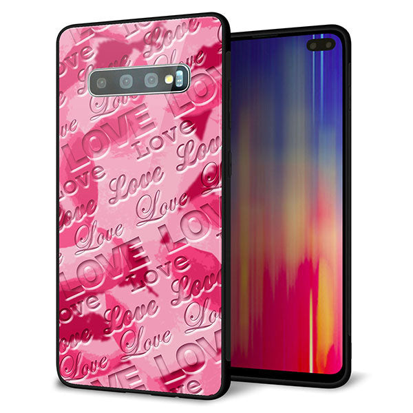 au ギャラクシー S10+ SCV42 強化ガラス&TPUスマホケース ガラプリ【SC845 フラワーヴェルニLOVE濃いピンク(ローズアンディアン)】