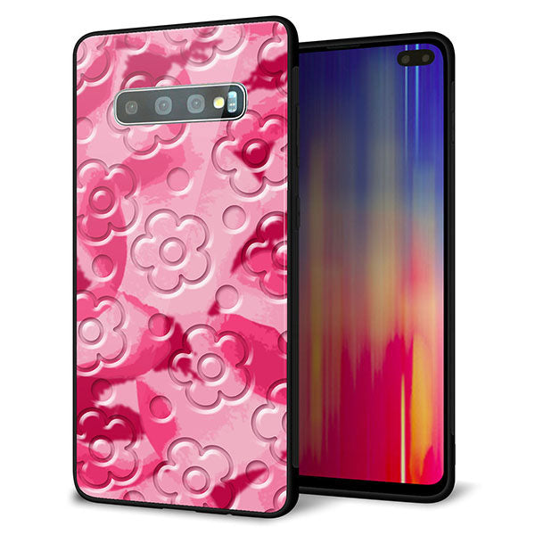 au ギャラクシー S10+ SCV42 強化ガラス&TPUスマホケース ガラプリ【SC847 フラワーヴェルニ花濃いピンク(ローズアンディアン)】