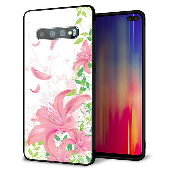 au ギャラクシー S10+ SCV42 強化ガラス&TPUスマホケース ガラプリ【SC849 ユリ(ピンク)】