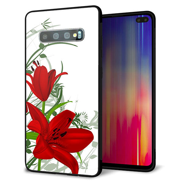 au ギャラクシー S10+ SCV42 強化ガラス&TPUスマホケース ガラプリ【SC850 ユリ(レッド)】