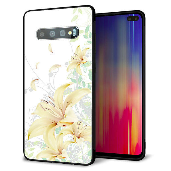 au ギャラクシー S10+ SCV42 強化ガラス&TPUスマホケース ガラプリ【SC851 ユリ(ホワイト)】