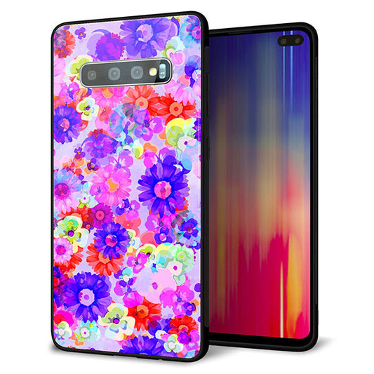 au ギャラクシー S10+ SCV42 強化ガラス&TPUスマホケース ガラプリ【SC868 リバティプリント フルールドパルファン(パープル)】