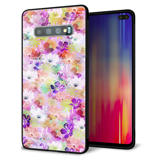 au ギャラクシー S10+ SCV42 強化ガラス&TPUスマホケース ガラプリ【SC873 リバティプリント プレスドフラワー(パープル)】