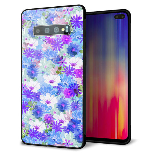 au ギャラクシー S10+ SCV42 強化ガラス&TPUスマホケース ガラプリ【SC875 リバティプリント プレスドフラワー(ブルー)】