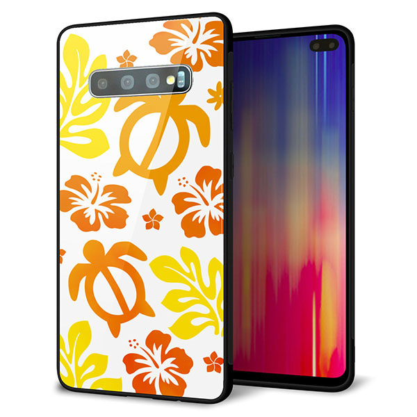 au ギャラクシー S10+ SCV42 強化ガラス&TPUスマホケース ガラプリ【SC877 ハワイアンアロハホヌ(イエロー)】