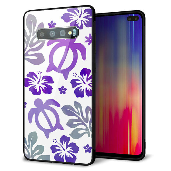 au ギャラクシー S10+ SCV42 強化ガラス&TPUスマホケース ガラプリ【SC878 ハワイアンアロハホヌ(パープル)】