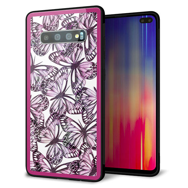 au ギャラクシー S10+ SCV42 強化ガラス&TPUスマホケース ガラプリ【SC904 ガーデンバタフライ ピンク】
