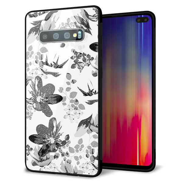 au ギャラクシー S10+ SCV42 強化ガラス&TPUスマホケース ガラプリ【SC914 花柄モノトーン 03】