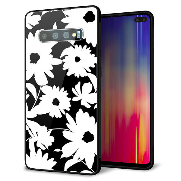 au ギャラクシー S10+ SCV42 強化ガラス&TPUスマホケース ガラプリ【SC915 花柄モノトーン 04】