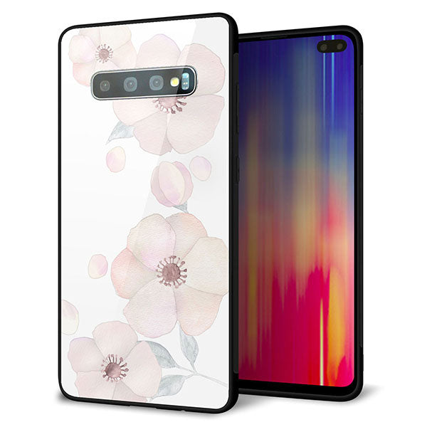 au ギャラクシー S10+ SCV42 強化ガラス&TPUスマホケース ガラプリ【SC948 ドゥ・フルール(ホワイト)】
