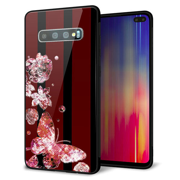 au ギャラクシー S10+ SCV42 強化ガラス&TPUスマホケース ガラプリ【VA814 宝石と蝶】