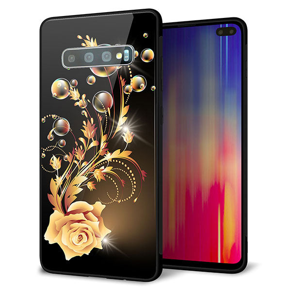 au ギャラクシー S10+ SCV42 強化ガラス&TPUスマホケース ガラプリ【VA823 気高きバラ】