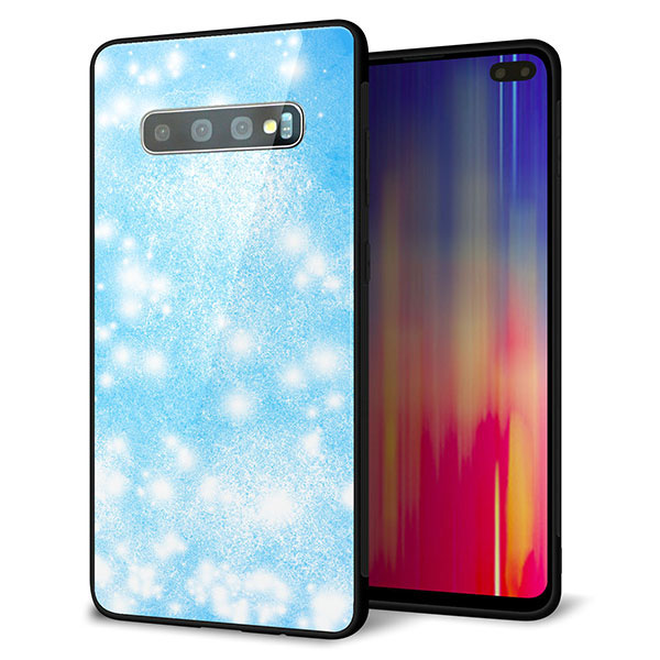 au ギャラクシー S10+ SCV42 強化ガラス&TPUスマホケース ガラプリ【YJ289 デザインブルー】