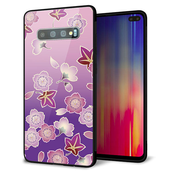 au ギャラクシー S10+ SCV42 強化ガラス&TPUスマホケース ガラプリ【YJ324 和柄 桜 もみじ】