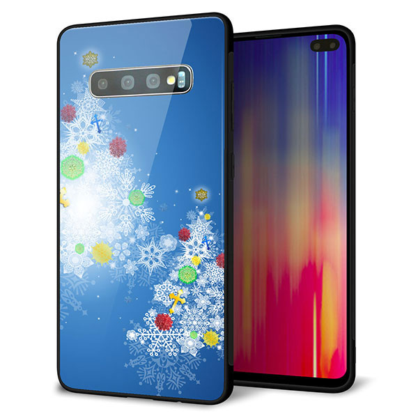 au ギャラクシー S10+ SCV42 強化ガラス&TPUスマホケース ガラプリ【YJ347 クリスマスツリー】