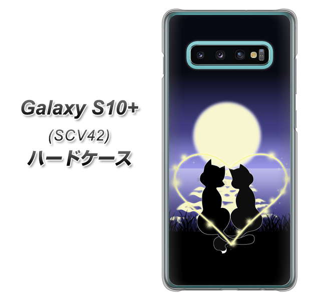 au ギャラクシー S10+ SCV42 高画質仕上げ 背面印刷 ハードケース【604 月明かりの恋ネコ】