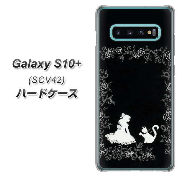 au ギャラクシー S10+ SCV42 高画質仕上げ 背面印刷 ハードケース【1097 お姫様とネコ(モノトーン)】