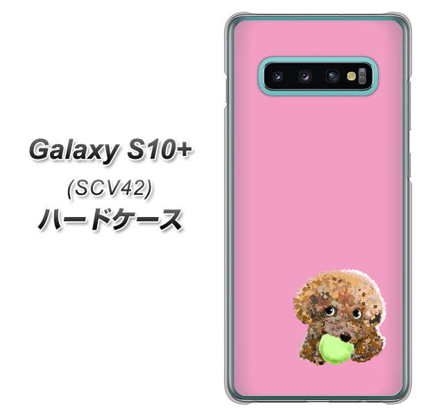au ギャラクシー S10+ SCV42 高画質仕上げ 背面印刷 ハードケース【YJ053 トイプードル&ボール(ピンク)】