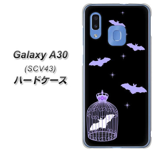 au ギャラクシー A30 SCV43 高画質仕上げ 背面印刷 ハードケース【AG810 こうもりの王冠鳥かご(黒×紫)】