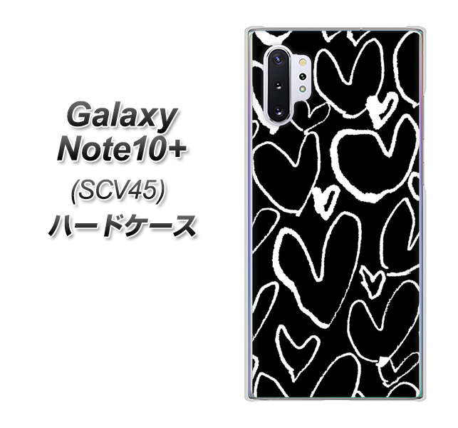 au ギャラクシー ノート10+ SCV45 高画質仕上げ 背面印刷 ハードケース【1124 ハート BK&WH】
