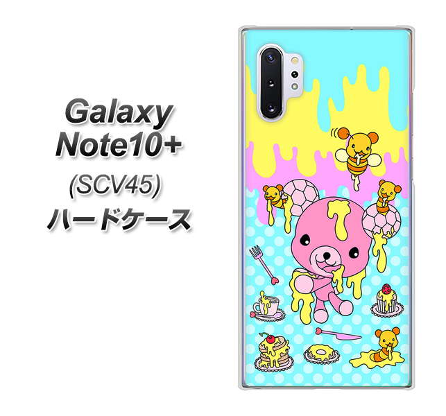 au ギャラクシー ノート10+ SCV45 高画質仕上げ 背面印刷 ハードケース【AG821 ハニベア(水玉水色)】