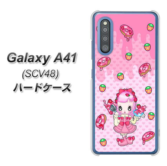 au ギャラクシーA41 SCV48 高画質仕上げ 背面印刷 ハードケース【AG816 ストロベリードーナツ(水玉ピンク)】