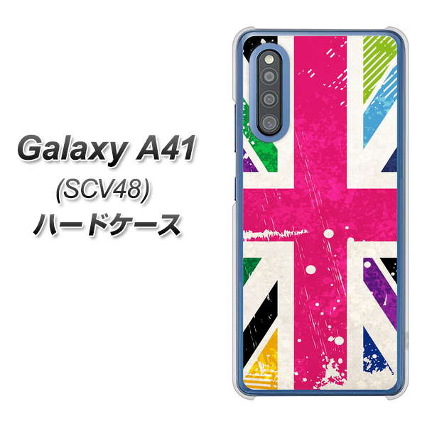 au ギャラクシーA41 SCV48 高画質仕上げ 背面印刷 ハードケース【SC806 ユニオンジャック ピンクビンテージ】