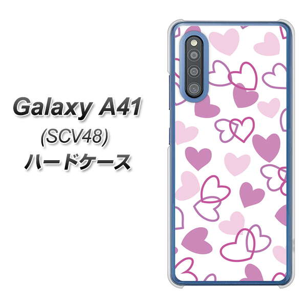 au ギャラクシーA41 SCV48 高画質仕上げ 背面印刷 ハードケース【VA928 ハートがいっぱい パープル】