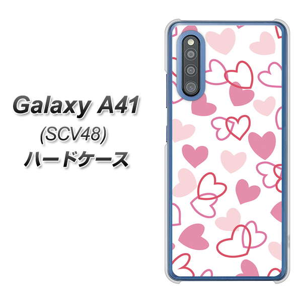 au ギャラクシーA41 SCV48 高画質仕上げ 背面印刷 ハードケース【VA929 ハートがいっぱい ピンク】