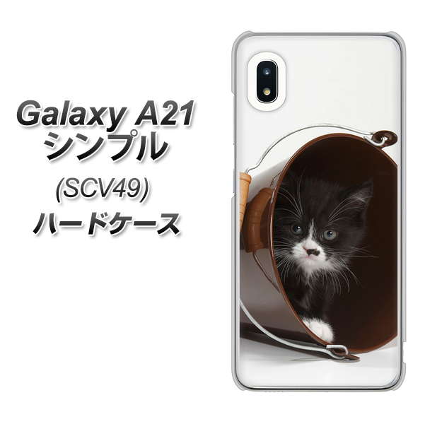 au ギャラクシーA21 シンプル SCV49 高画質仕上げ 背面印刷 ハードケース【VA800 ネコとバケツ】