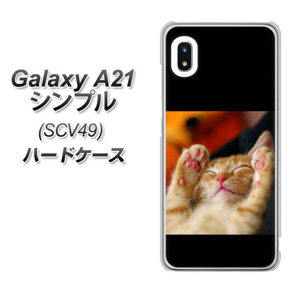 au ギャラクシーA21 シンプル SCV49 高画質仕上げ 背面印刷 ハードケース【VA804 爆睡するネコ】