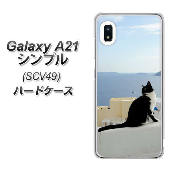 au ギャラクシーA21 シンプル SCV49 高画質仕上げ 背面印刷 ハードケース【VA805 ネコと地中海】