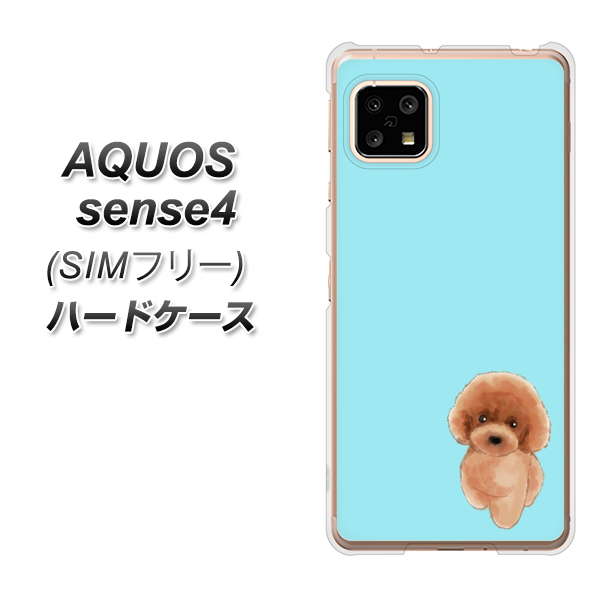 SIMフリー アクオスセンス4 高画質仕上げ 背面印刷 ハードケース【YJ050 トイプードルレッド(ブルー)】