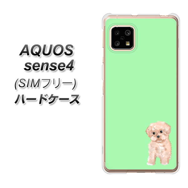 SIMフリー アクオスセンス4 高画質仕上げ 背面印刷 ハードケース【YJ063 トイプードルアプリコット(グリーン)】