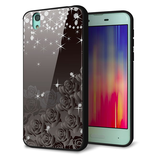 au アクオス センス SHV40 強化ガラス&TPUスマホケース ガラプリ【327 薔薇とダイヤモンド】