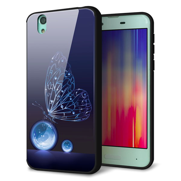 docomo アクオス センス SH-01K 強化ガラス&TPUスマホケース ガラプリ【418 神秘の蝶】