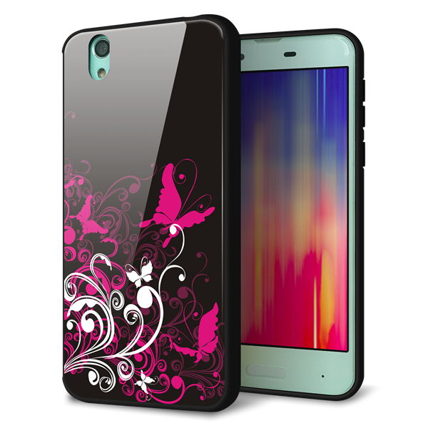 docomo アクオス センス SH-01K 強化ガラス&TPUスマホケース ガラプリ【585 闇に舞う蝶】