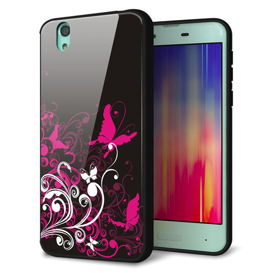 docomo アクオス センス SH-01K 強化ガラス&TPUスマホケース ガラプリ【585 闇に舞う蝶】