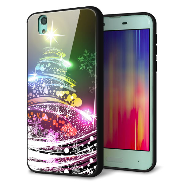 docomo アクオス センス SH-01K 強化ガラス&TPUスマホケース ガラプリ【722 レインボークリスマス】