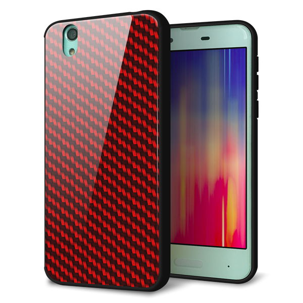 docomo アクオス センス SH-01K 強化ガラス&TPUスマホケース ガラプリ【EK906 レッドカーボン】